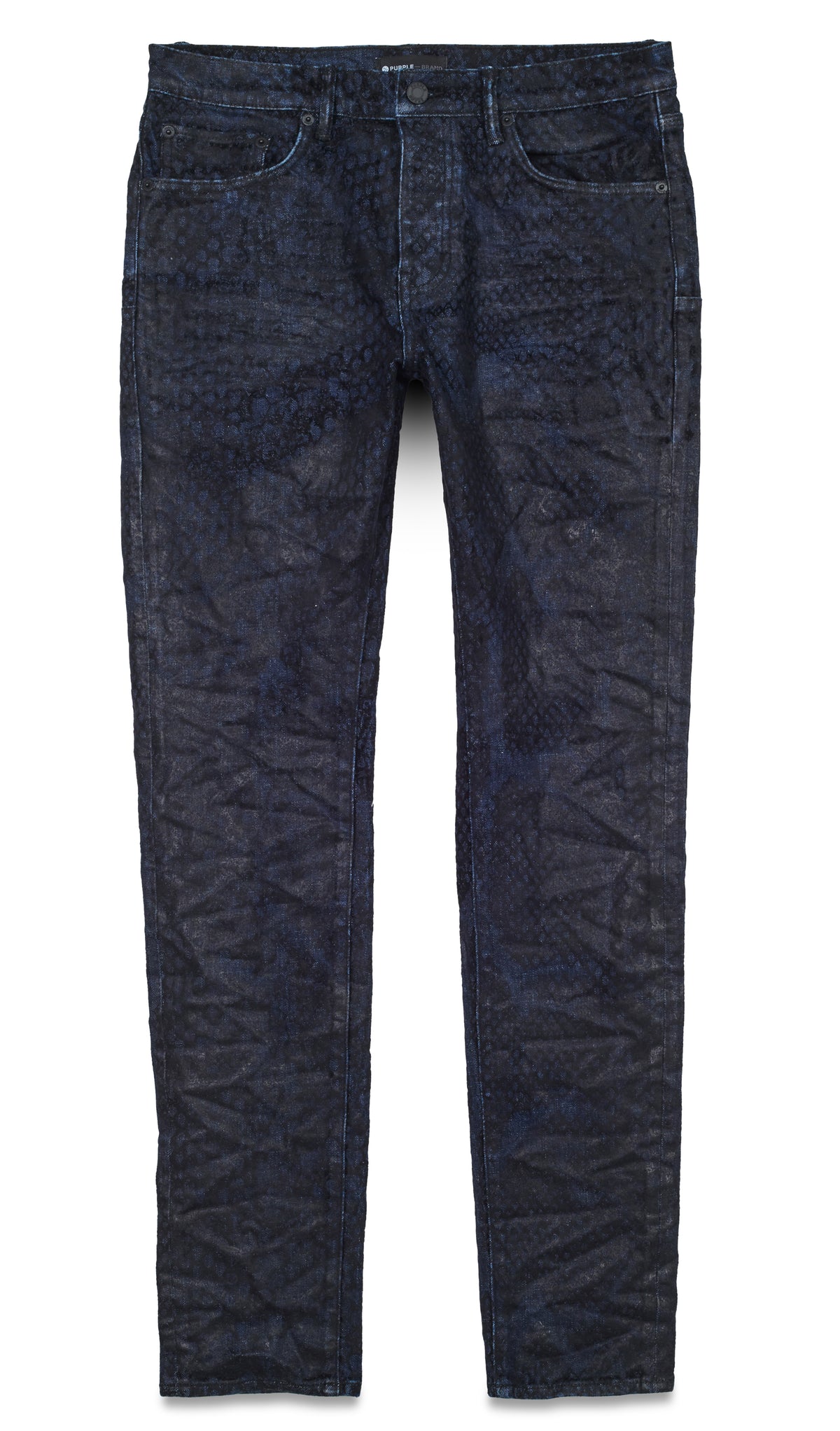 RINSED INDIGO FLOCKED SNAKE DENIM - BLACK