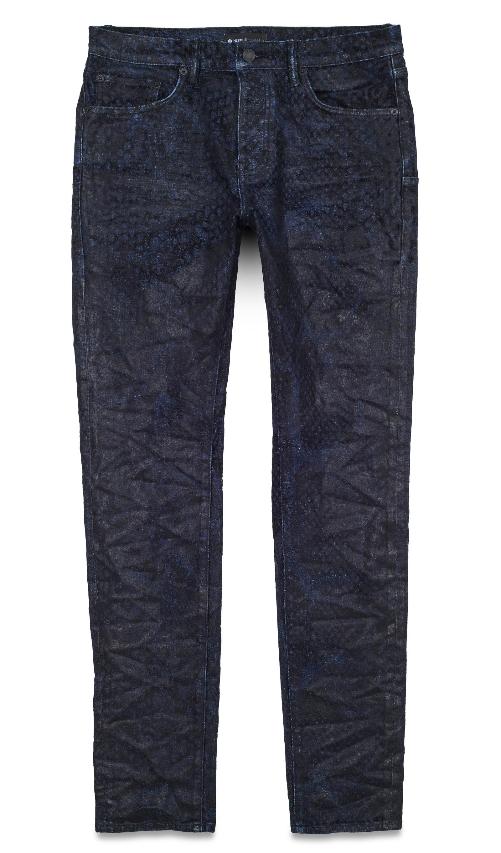 RINSED INDIGO FLOCKED SNAKE DENIM - BLACK