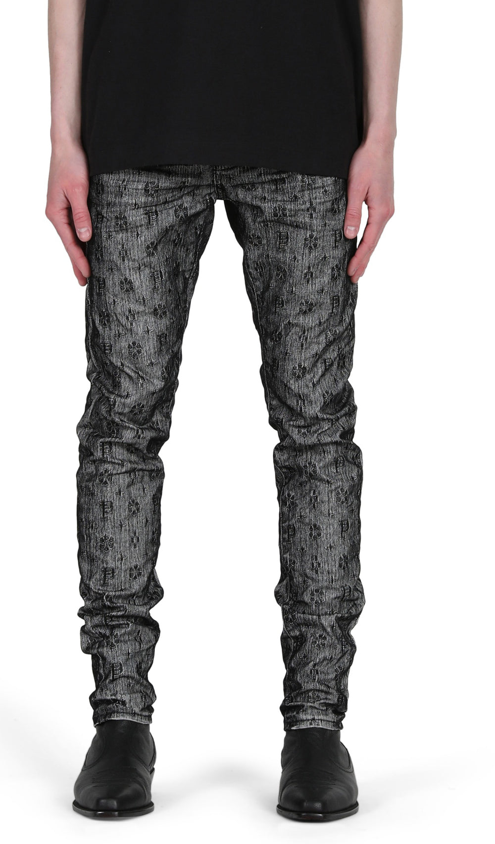 WHITE MONOGRAM BLACK FLOCKED DENIM