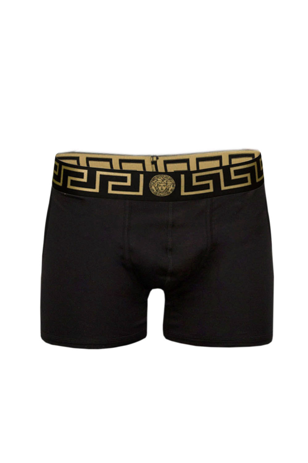 Versace Parigamba Stretch Cotton Trunk in black with gold waistband – view 1 of 2