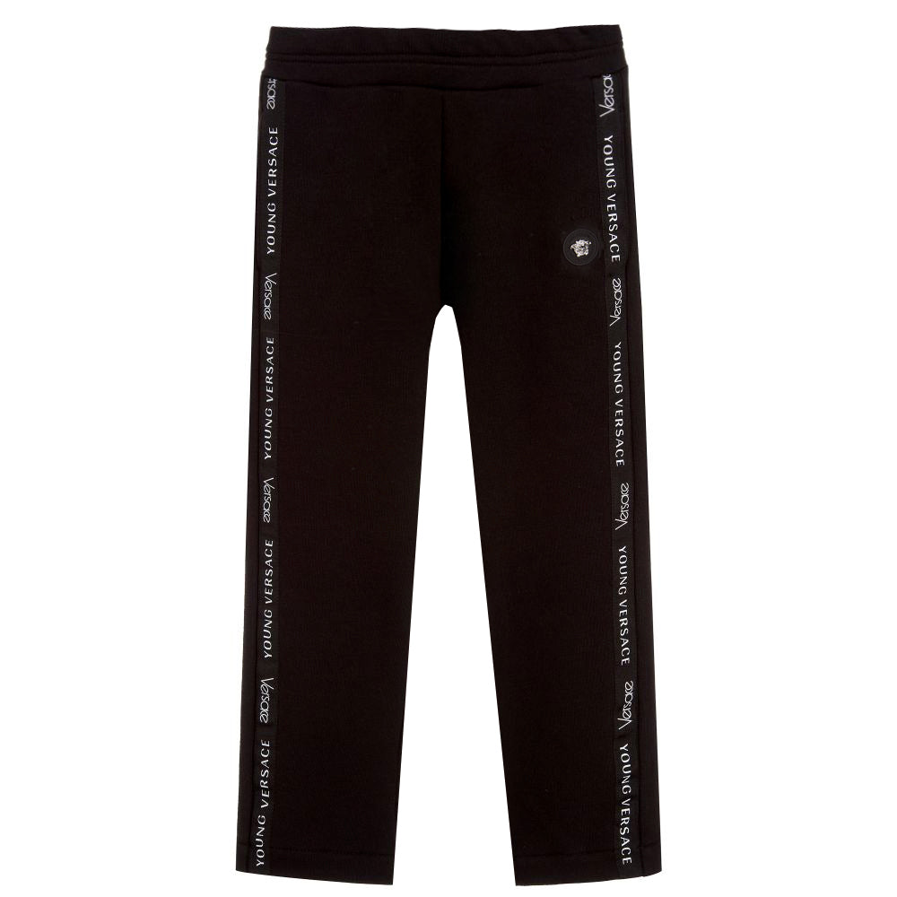 Boys Jogging Pant with Logo Stripe-Black