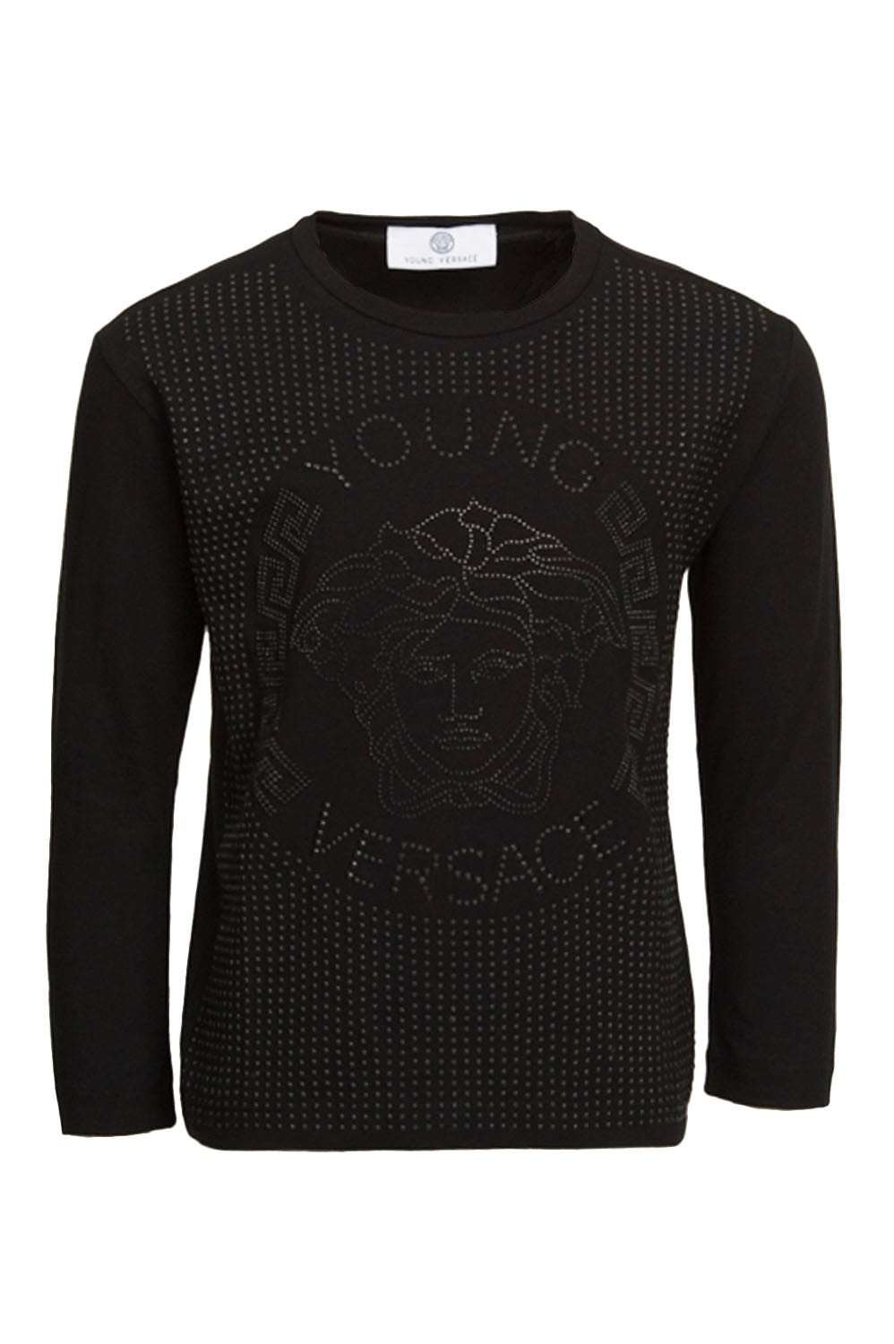 Young Versace Kids Medusa Crystal Long Sleeve Tee in black – view 1 of 1