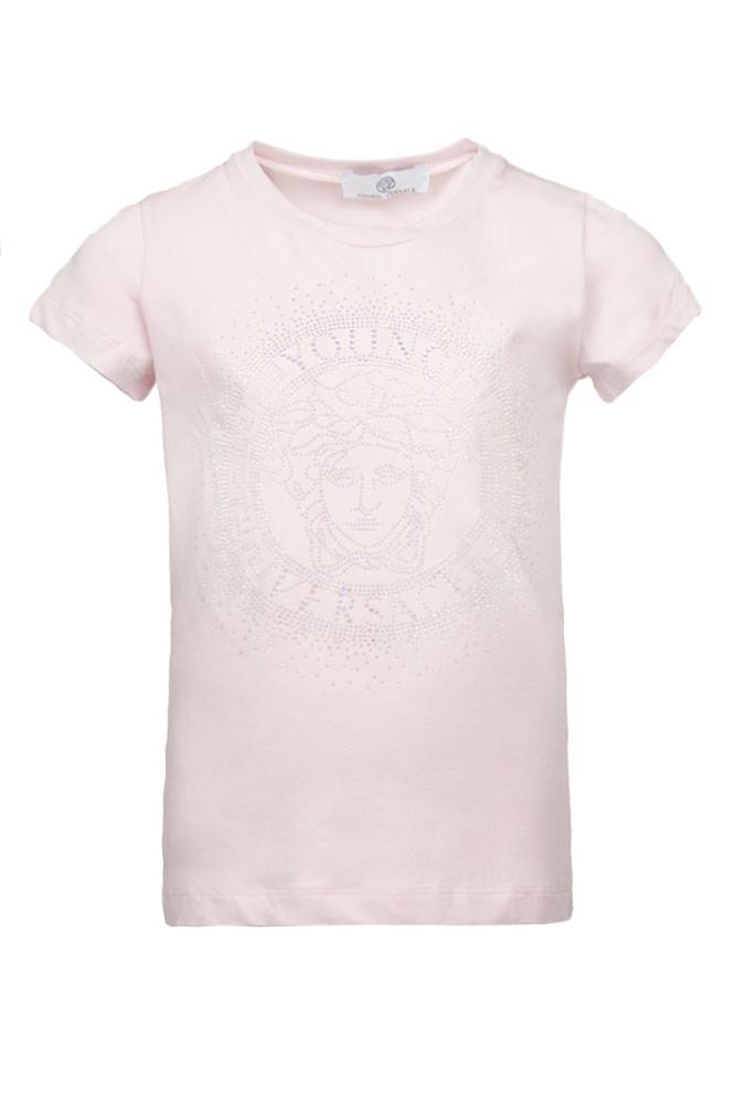 Girls Medusa Crystal Short Sleeve Tee-Light Pink